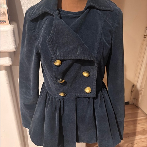 Anthropologie Idra Deep Navy Pea Coat Velveteen with Bold Buttons SZ 6- RARE-! - Picture 3 of 10